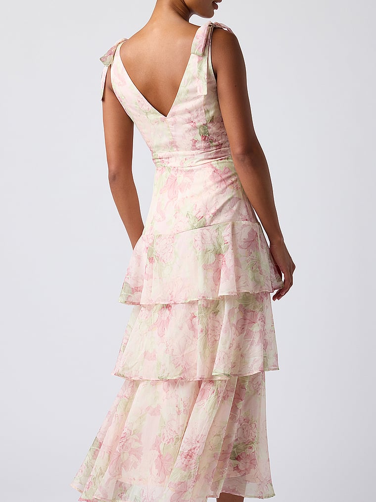 Victoria's Secret, Lulus Arya Tiered Midi Dress, Pink Multi, onModelBack, 2 of 2