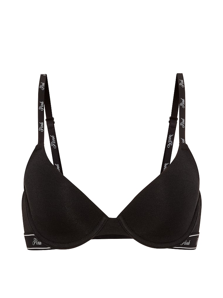 PINK Wear Everywhere Wear Everywhere™ Lightly Lined Full Coverage T-Shirt Bra, Black, offModelFront, 3 of 5