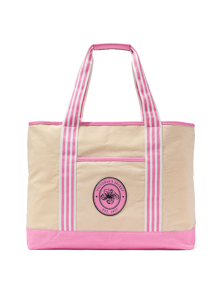 Victoria's Secret, Victoria's Secret Canvas Tote Bag, Multicolored, onModelFront, 1 of 3