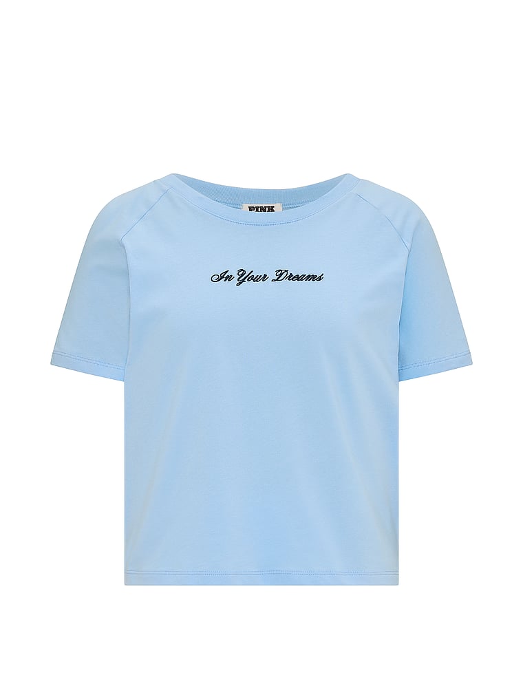 PINK Cotton Raglan Sleep Tee, Blue, offModelFront, 3 of 4
