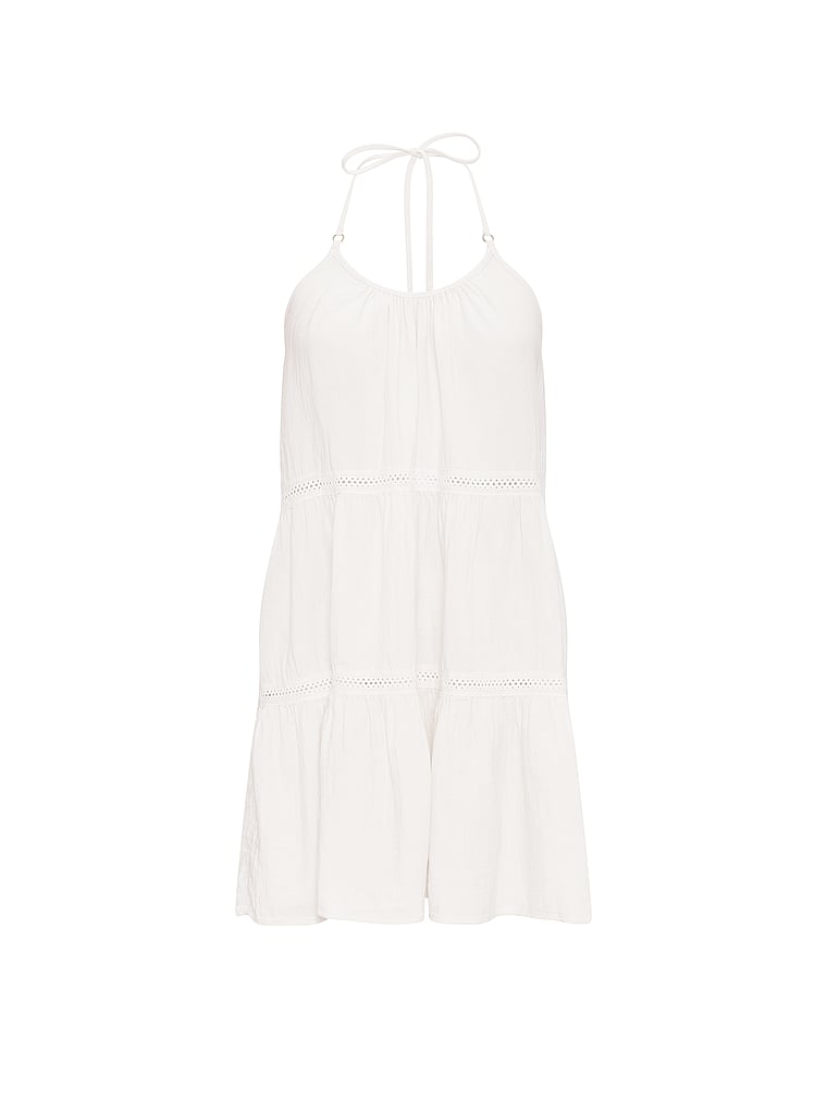 Victoria's Secret, Victoria's Secret Swim Beachwear Cotton Gauze Tiered Mini Dress, Coconut White, offModelFront, 3 of 3
