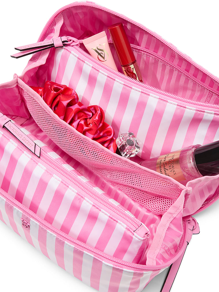 Victoria's Secret, Victoria's Secret 3-Piece Makeup Bag, Pink Stripe, onModelBack, 2 of 3