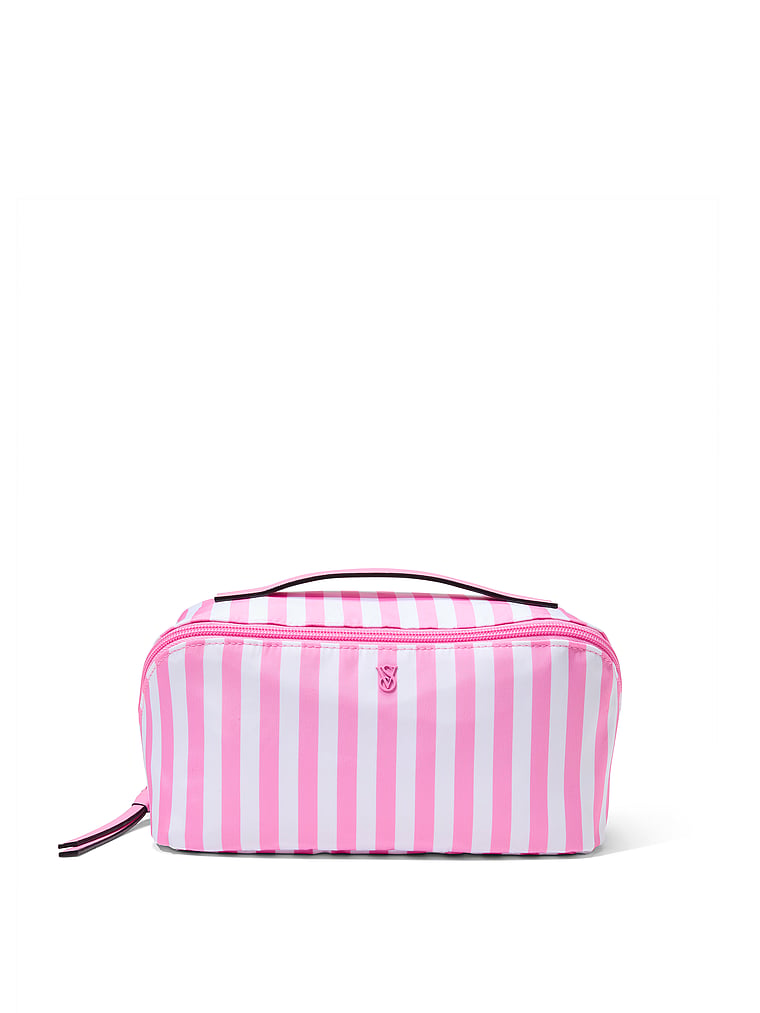 Victoria's Secret, Victoria's Secret 3-Piece Makeup Bag, Pink Stripe, onModelFront, 1 of 3