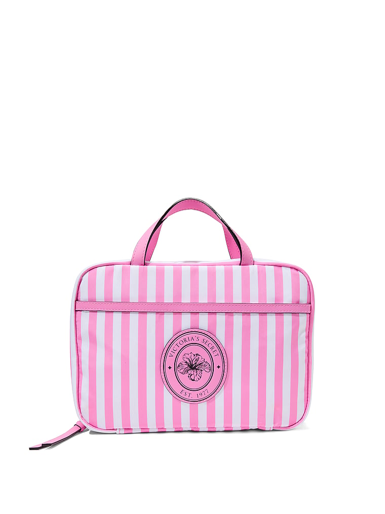 Victoria's Secret, Victoria's Secret Travel Hanging Toiletry Bag, Pink Stripe, onModelFront, 1 of 3