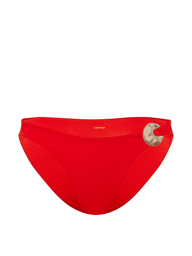 Victoria's Secret, Victoria's Secret Swim Hammered Hardware Bikini Bottom, Red Pepper, offModelFront, 3 of 3