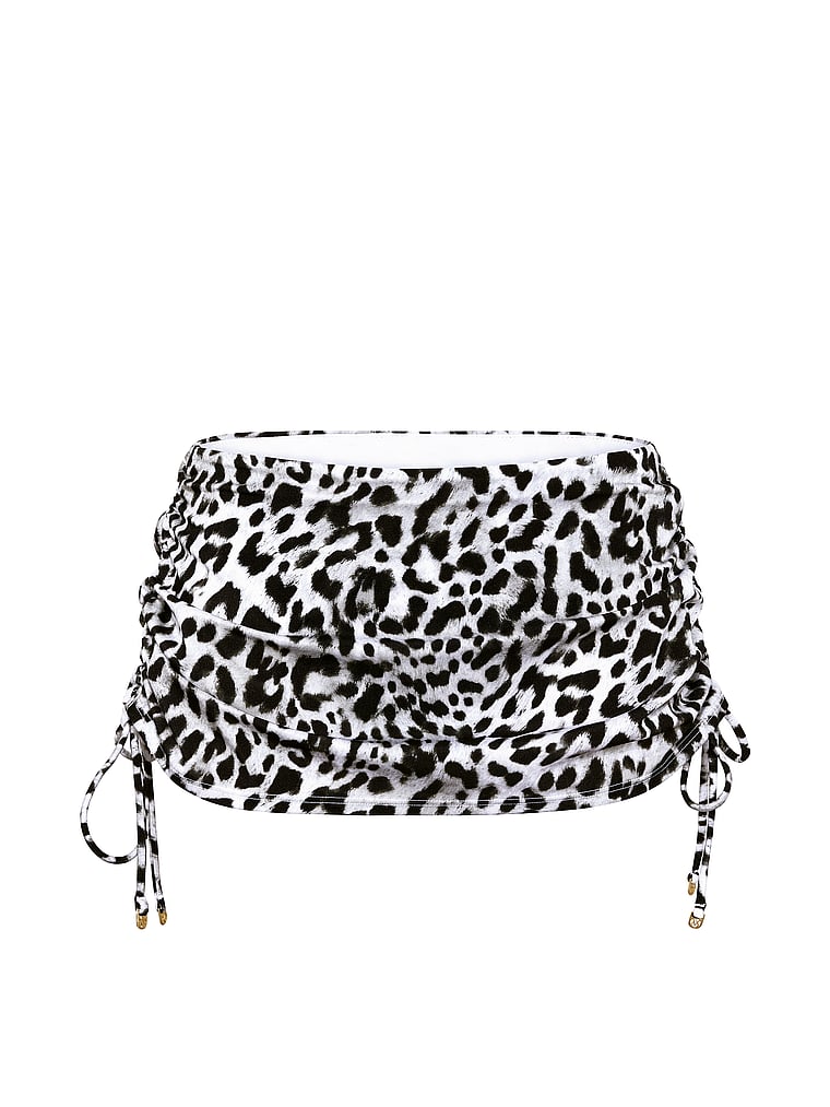 Victoria's Secret, Victoria's Secret Swim Ruched Swim Skirt, Snow Leopard, offModelFront, 3 of 3