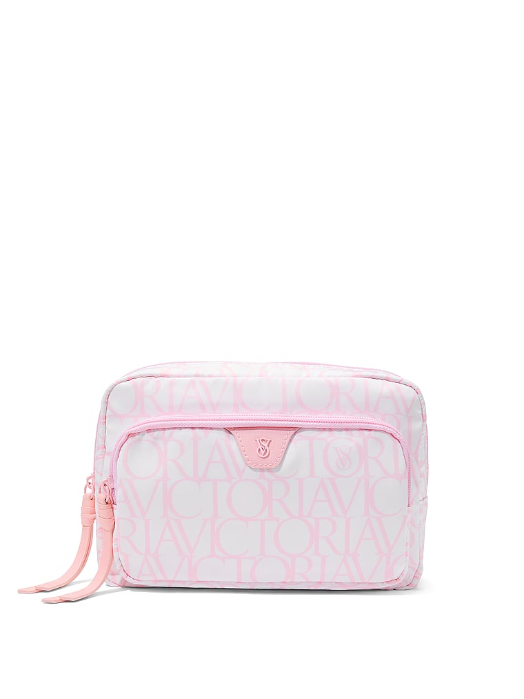 Victoria's Secret, Victoria's Secret Travel Makeup Pouch, Victoria Script, onModelFront, 1 of 3