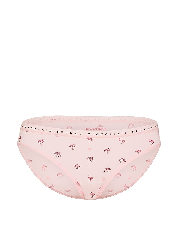 Victoria's Secret, Victoria's Secret Body by Victoria Stretch Cotton Lace-Waist Bikini Panty, Pink Flamingos, offModelFront, 3 of 3