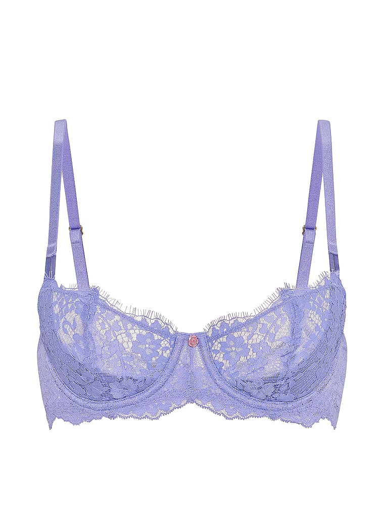 Victoria's Secret, Dream Angels Wicked Twinkle Petal Hearts Lightly Lined Balconette Bra, Periwinkle, offModelFront, 4 of 4