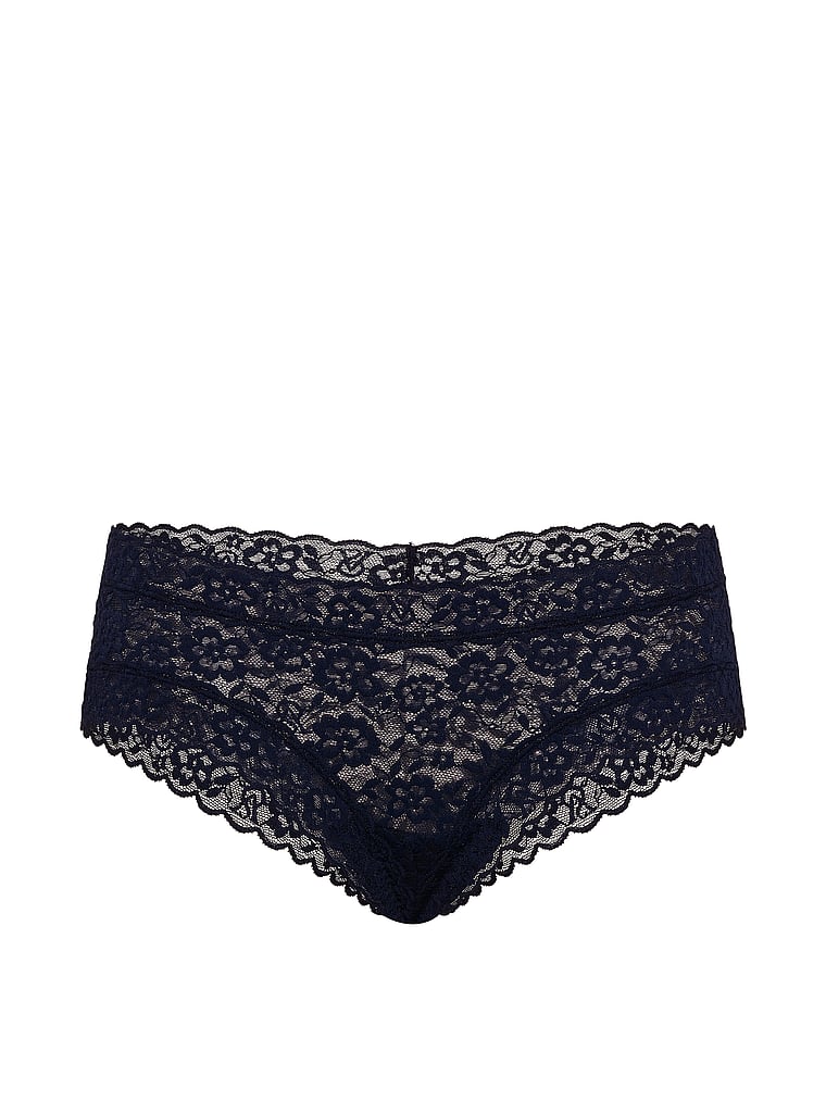 Victoria's Secret, The Lacie Lace Keyhole Cheeky Panty, Noir Navy, offModelFront, 3 of 3