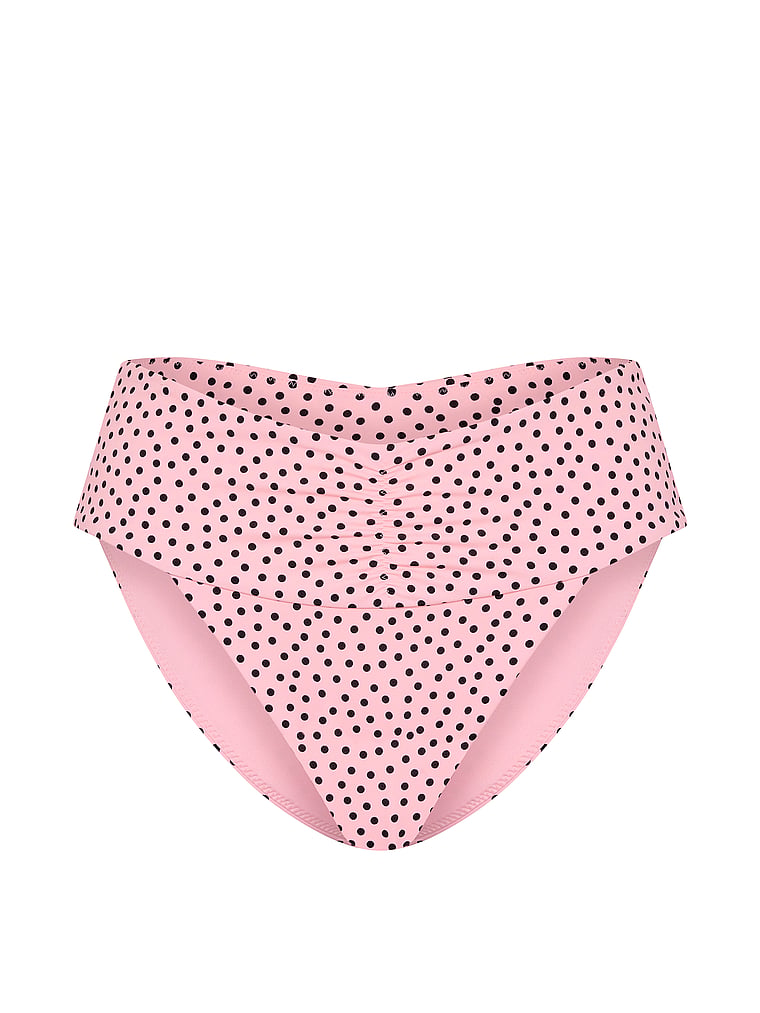 Victoria's Secret, Victoria's Secret Swim Cinched High-Waist Bikini Bottom, Pink Dots, offModelFront, 3 of 3