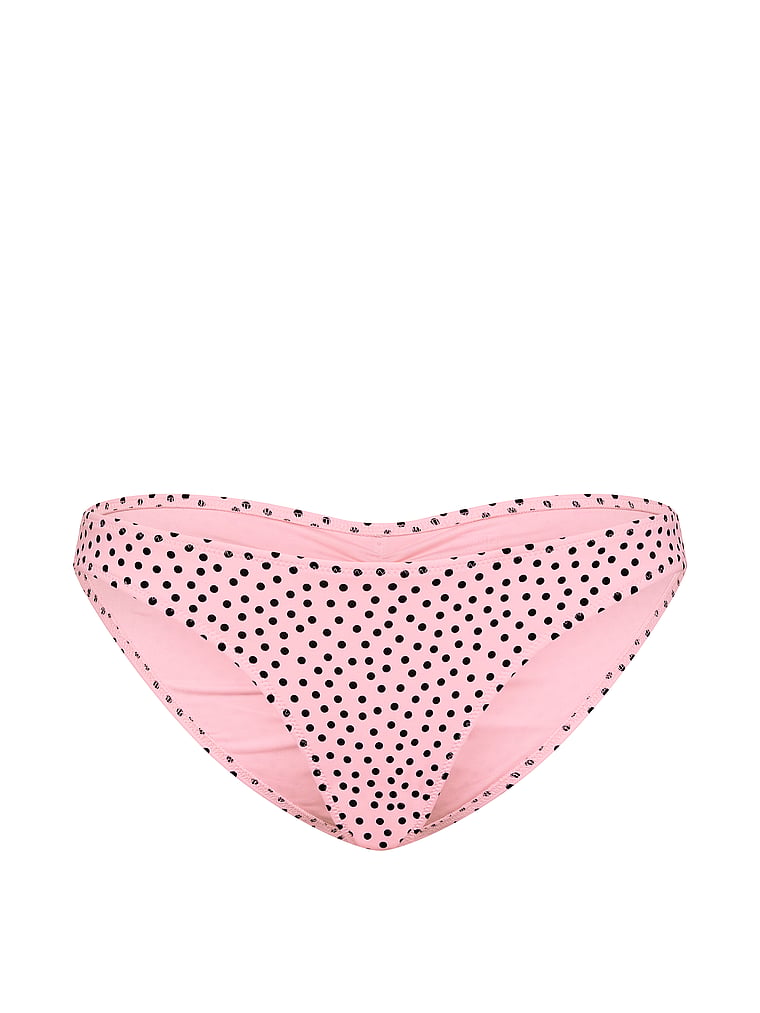 Victoria's Secret, Victoria's Secret Swim Ruched Cheeky Bikini Bottom, Pink Dots, offModelFront, 3 of 3