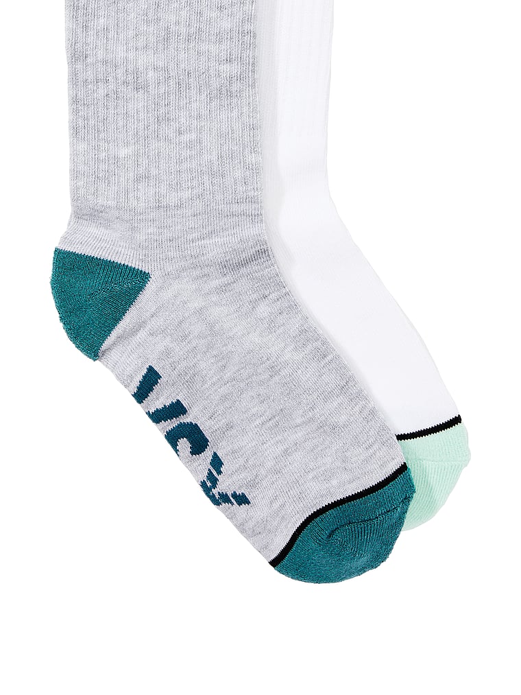 Victoria's Secret, Victoria's Secret VSX 2-Pack Crew Socks, Teal Haze And Waterfall, onModelFront, 1 of 2