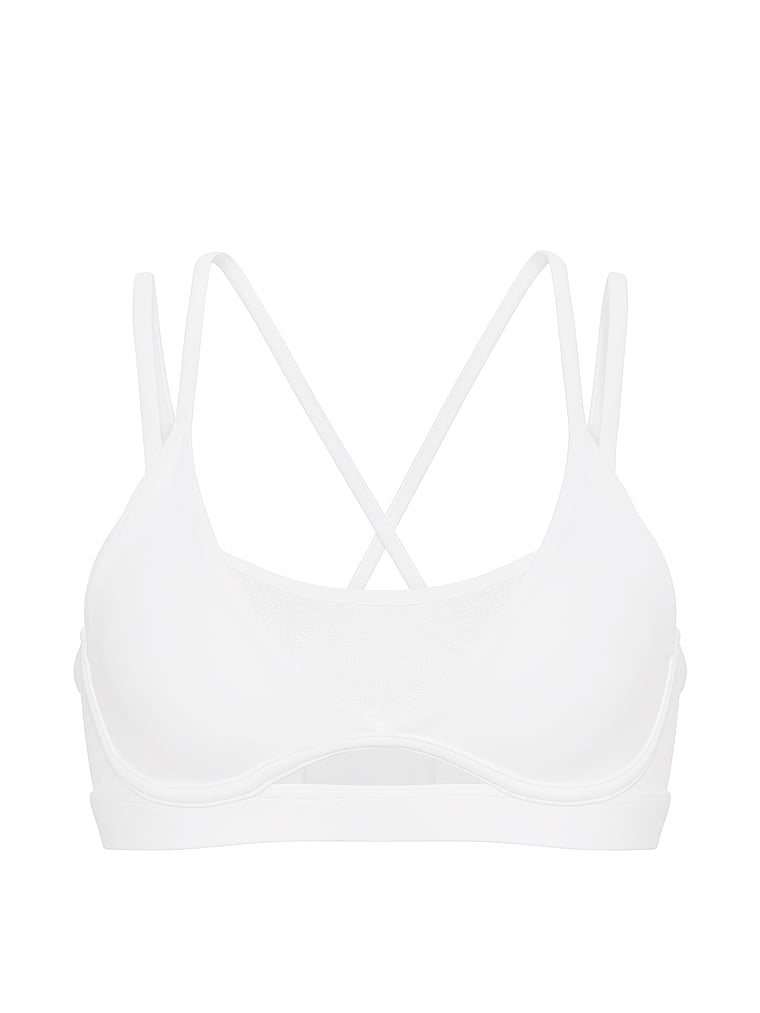 Victoria's Secret, VSX VSX Elevate™ Strappy Plunge Sports Bra, VS White, offModelFront, 4 of 4