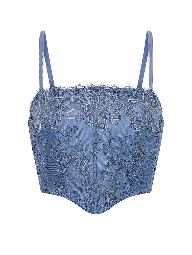 Denim Embroidery Bustier Corset Top