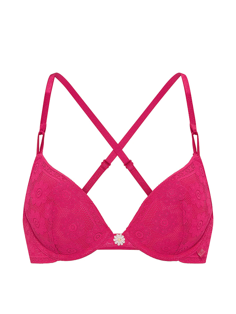 Victoria's Secret, Victoria's Secret Sexy Tee Sophia Lace Push-Up Bra, Vibrant Fuschia, offModelFront, 4 of 5