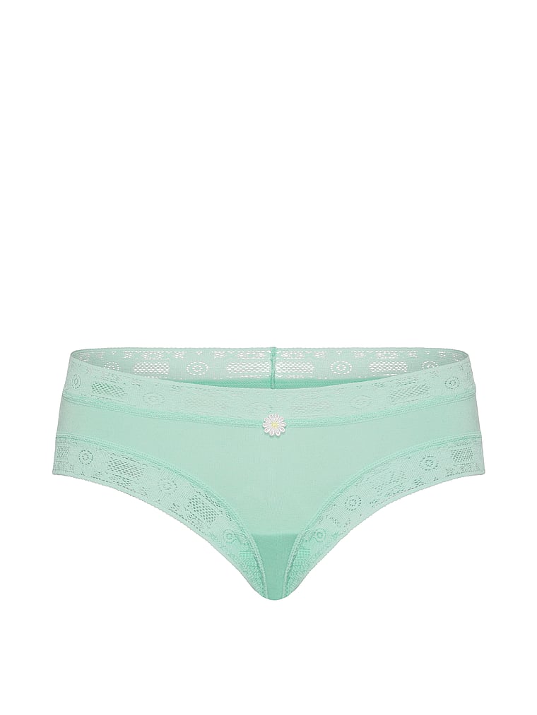 Victoria's Secret, Lace Trim Cotton Lace-Trim Cheeky Panty, Waterfall, offModelFront, 3 of 3