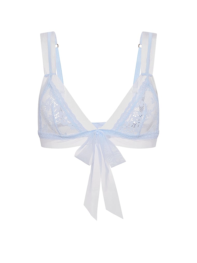 Victoria's Secret, Dream Angels Lace Mesh-Trim Triangle Bralette, Belle Blue, offModelFront, 4 of 5
