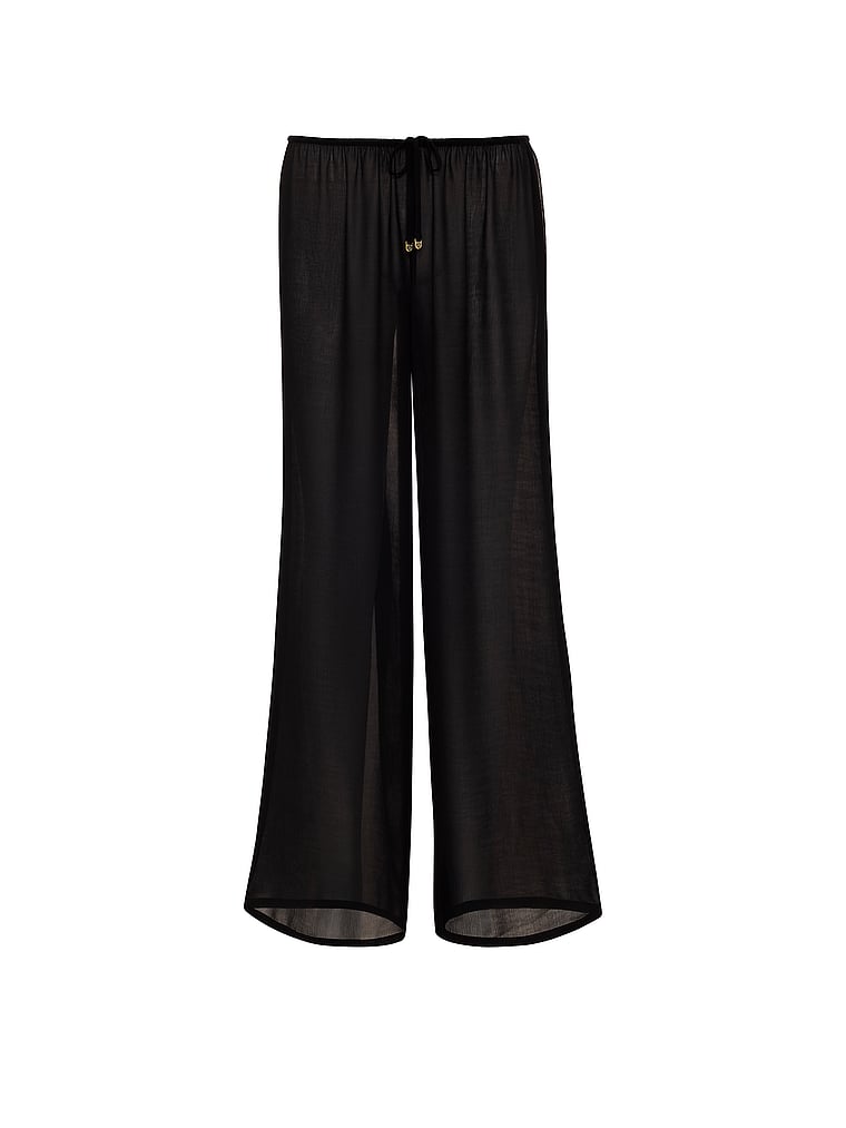 Victoria's Secret, Victoria's Secret Swim Beachwear Sheer Crinkle Wide-Leg Pant, Black, offModelFront, 3 of 3