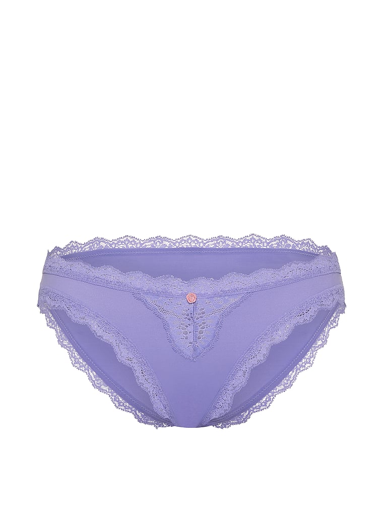 Victoria's Secret, Dream Angels Lace-Trim Bikini Panty, Periwinkle, offModelFront, 4 of 4