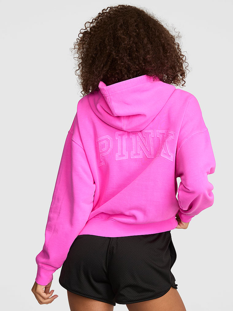 PINK Campus Fleece™ Half-Zip Hoodie, Pink Berry, onModelFront, 1 of 3