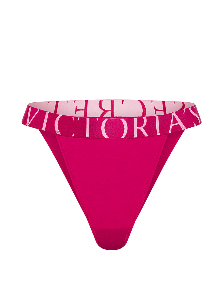 Victoria's Secret, Cotton Exploded Logo Cotton 90s Brief Panty, Vibrant Fuchsia, offModelFront, 3 of 4