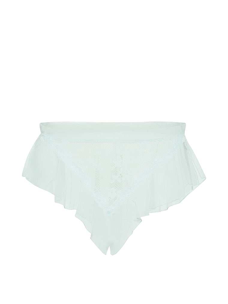 Victoria's Secret, Dream Angels Lace & Mesh Flutter Brazilian Panty, Blue Bliss, offModelFront, 4 of 4
