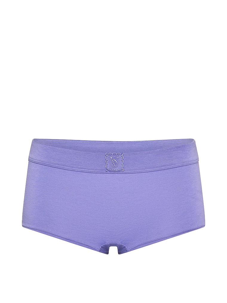 Victoria's Secret, Cotton Logo Cotton Boyshort Panty, Blue, offModelFront, 4 of 4