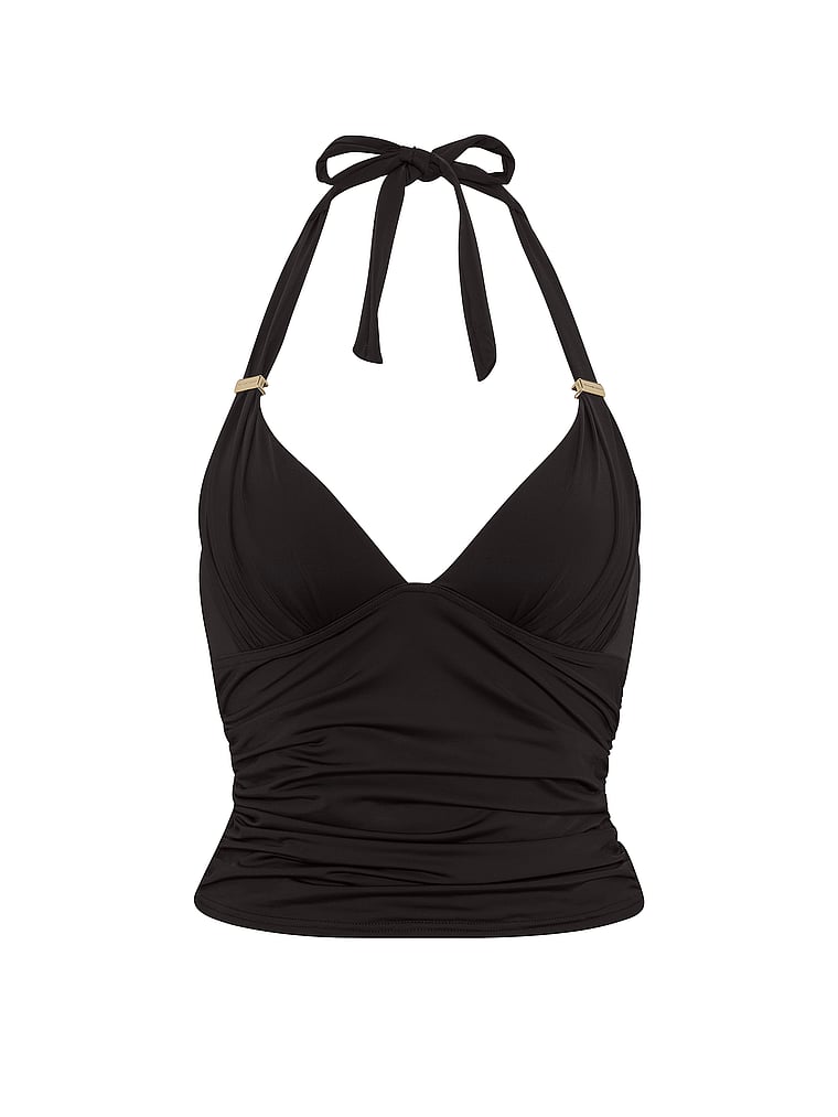 Victoria's Secret, Victoria's Secret Swim Harlow Push-Up Tankini Top, Pure Black, offModelFront, 3 of 3