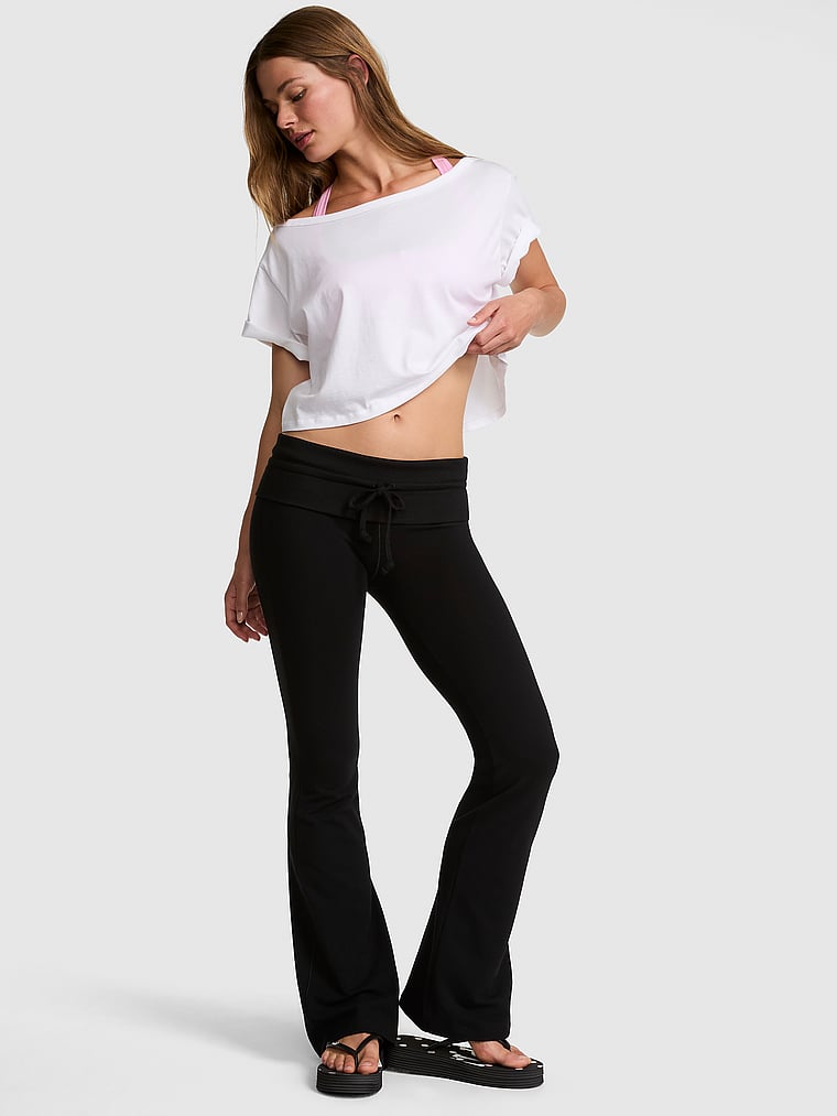 PINK All-Day Cotton™ Rib Waistband Flare Leggings, Pure Black, onModelFront, 1 of 3