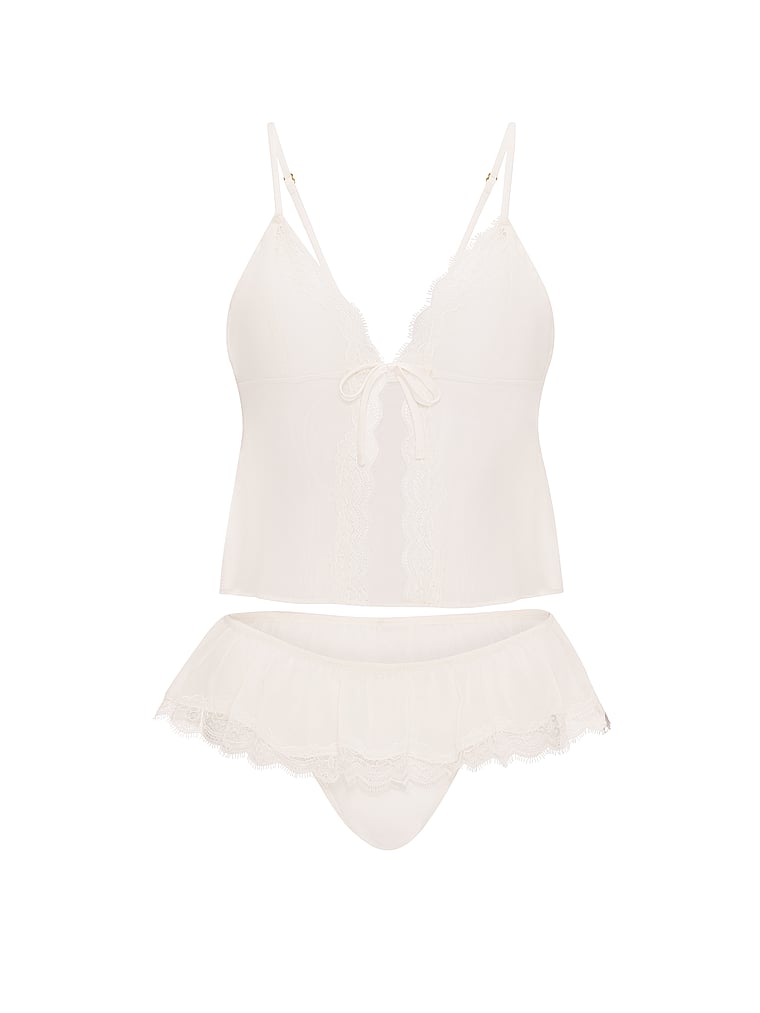 Victoria's Secret, Victoria's Secret Tease Chiffon & Lace Flyaway Cami Set, Coconut White, offModelFront, 3 of 3