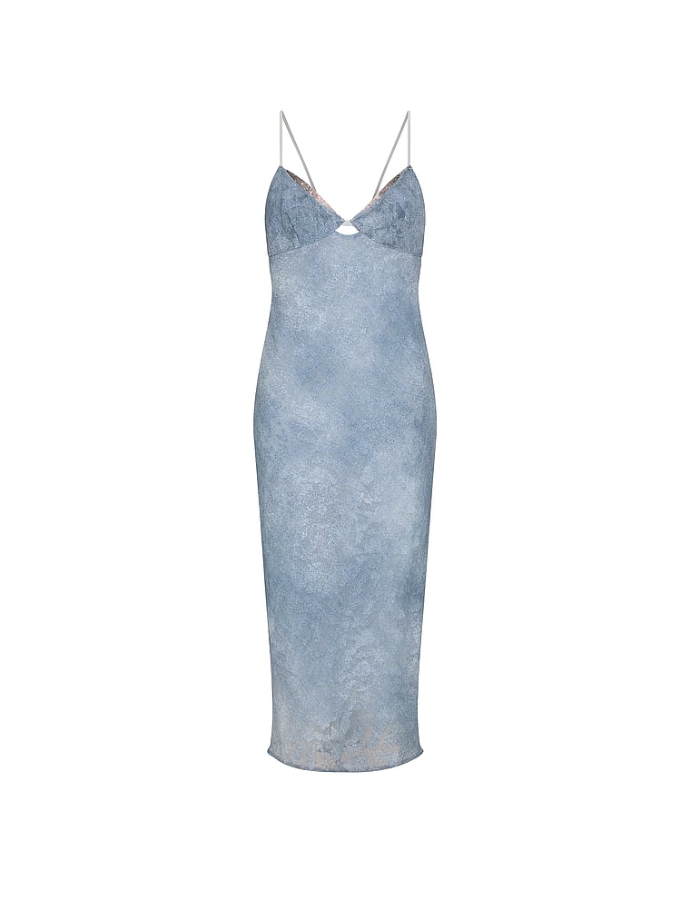 Victoria's Secret, Very Sexy Denim Jacquard Shine Midi Slip Dress, Denim Blue, offModelFront, 4 of 5