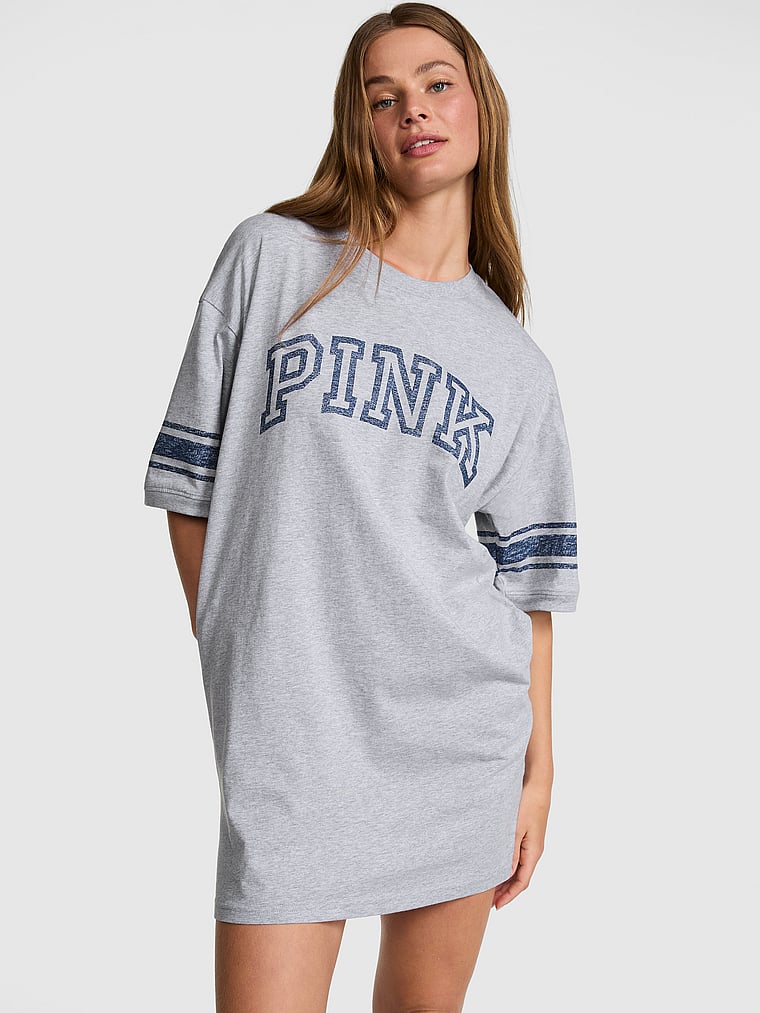 PINK Campus Cotton™ T-Shirt Dress, Heather Grey, onModelFront, 1 of 3