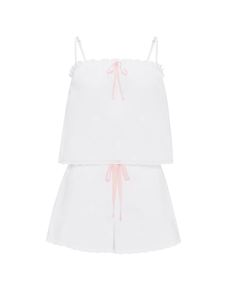 Victoria's Secret, Victoria's Secret Heritage Cotton Eyelet Short Pajama Set, VS White Floral, offModelFront, 4 of 5