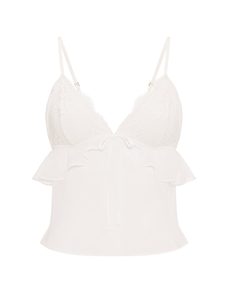 Victoria's Secret, Dream Angels Lace & Chiffon Flutter Triangle Bra Top, Coconut White, offModelFront, 3 of 3
