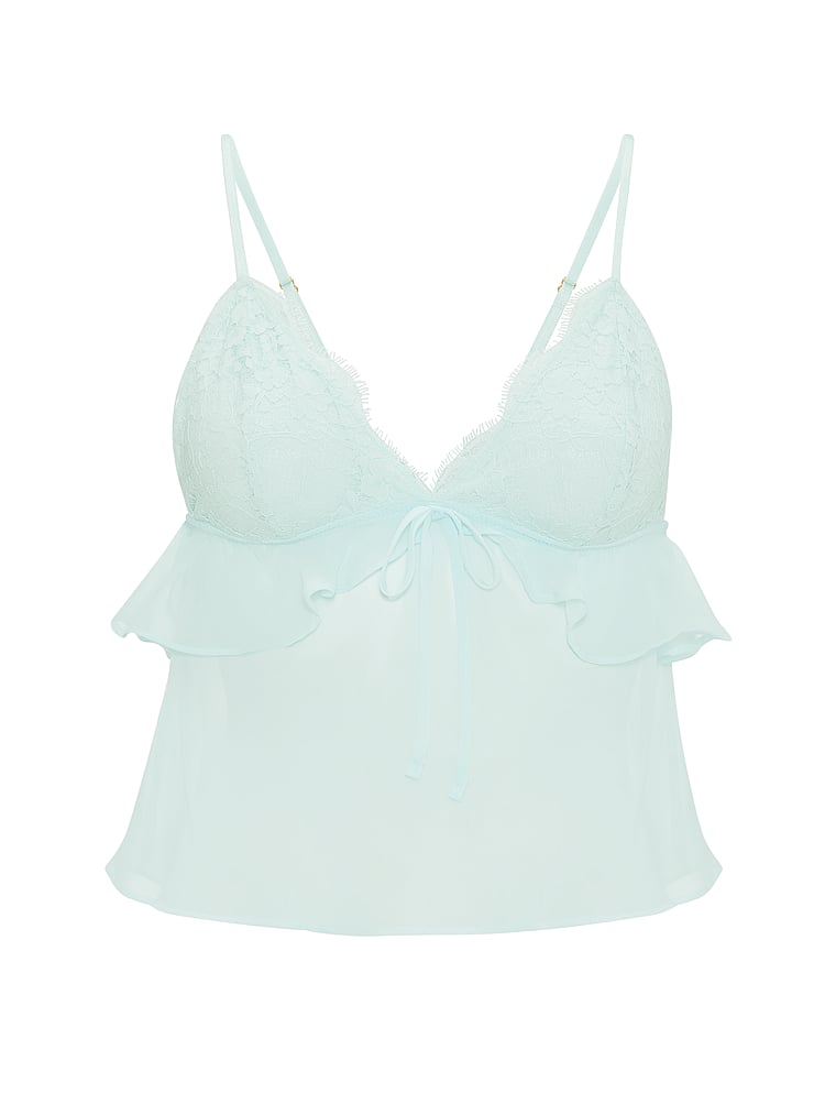 Victoria's Secret, Dream Angels Lace & Chiffon Flutter Triangle Bra Top, Blue Bliss, offModelFront, 3 of 3