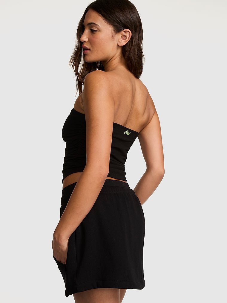 PINK Campus Fleece™ Front-Pocket Skort, Pure Black, onModelBack, 2 of 3
