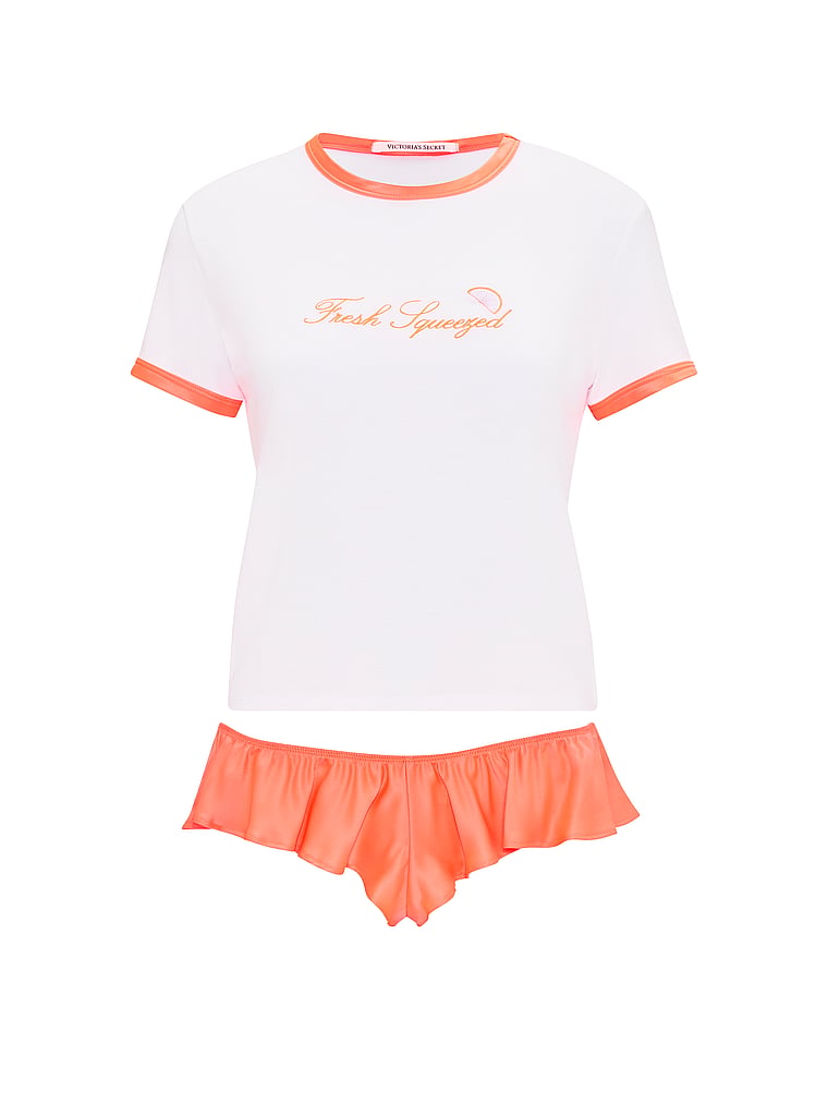 Victoria's Secret, Victoria's Secret Tease Tee & Flutter Shorts Set, Citrus Splash, offModelFront, 4 of 4