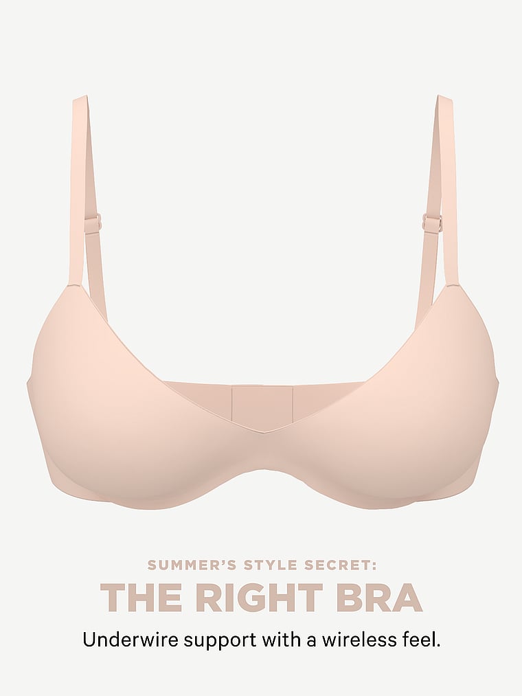 Victoria's Secret, Body by Victoria FlexFactor Lightly Lined Plunge Demi Bra, Marzipan, onModelBack, 2 of 5