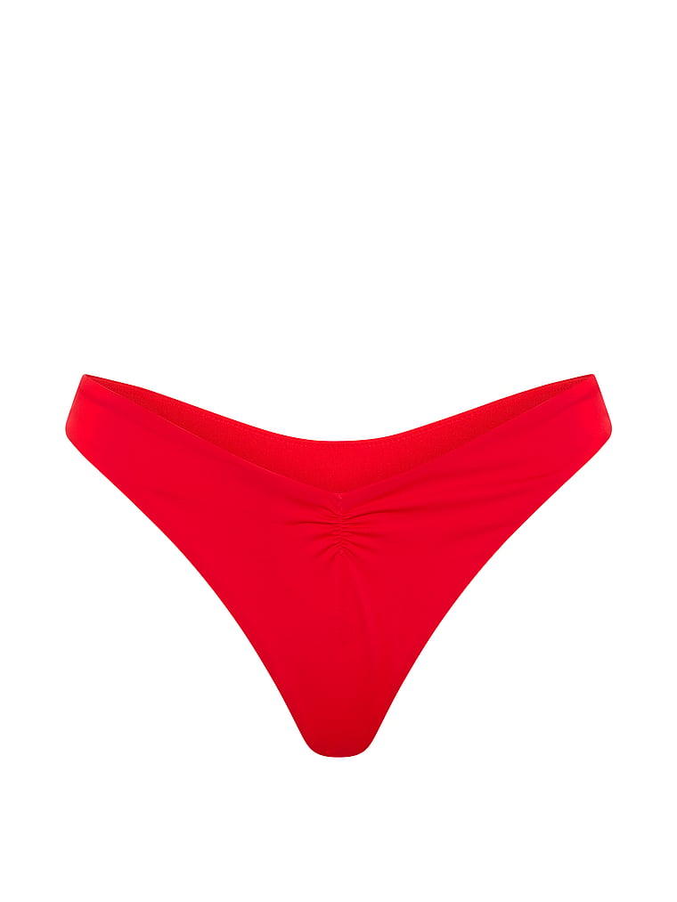 Victoria's Secret, Victoria's Secret Swim Cinched Thong Bikini Bottom, Red Pepper, offModelFront, 3 of 3