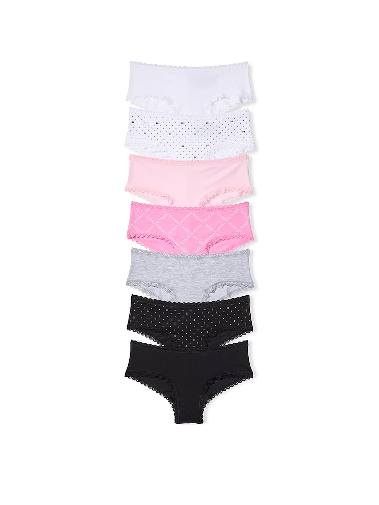 7-Pack Lace-Trim Cotton Cheeky Panties