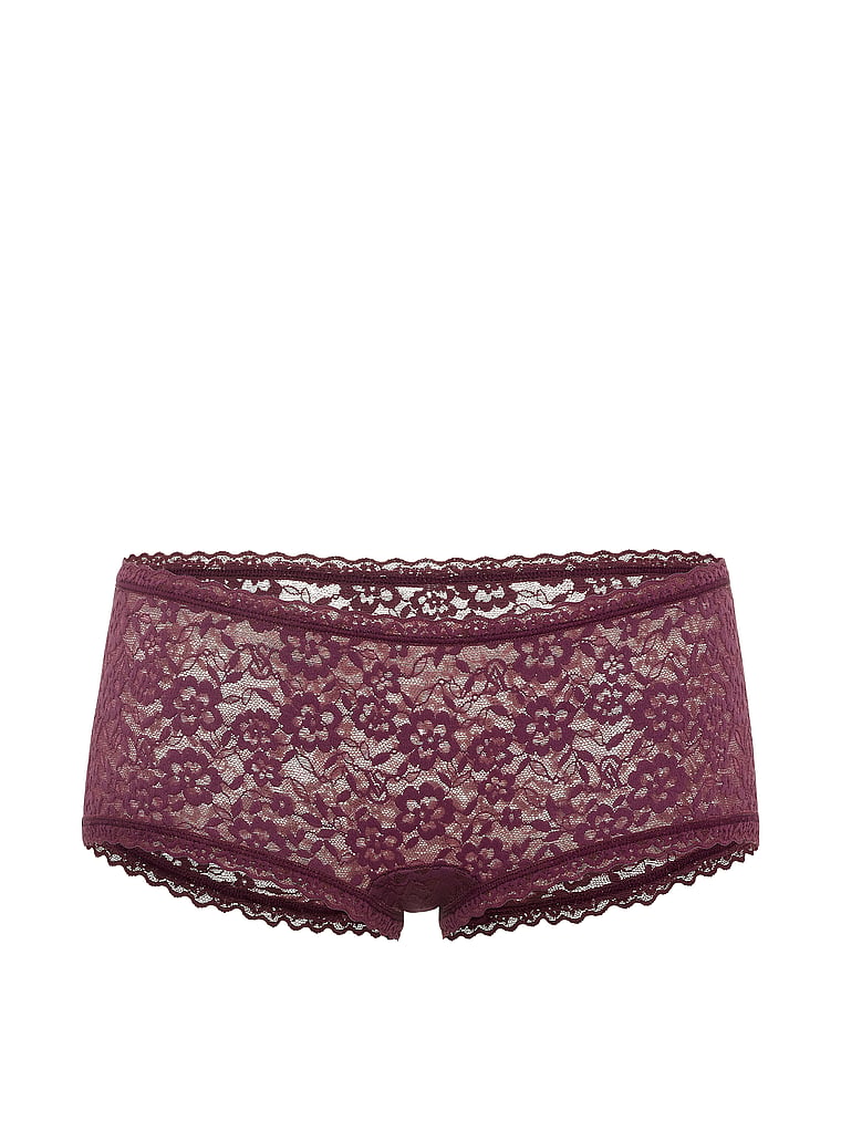 Victoria's Secret, The Lacie Lace Low-Rise Boyshort, Pink, offModelFront, 3 of 3