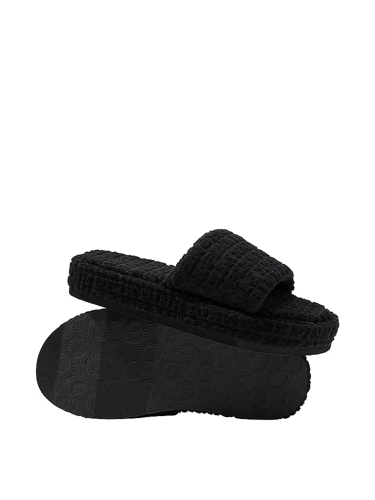 PINK Terry Slides, Black, onModelBack, 2 of 2