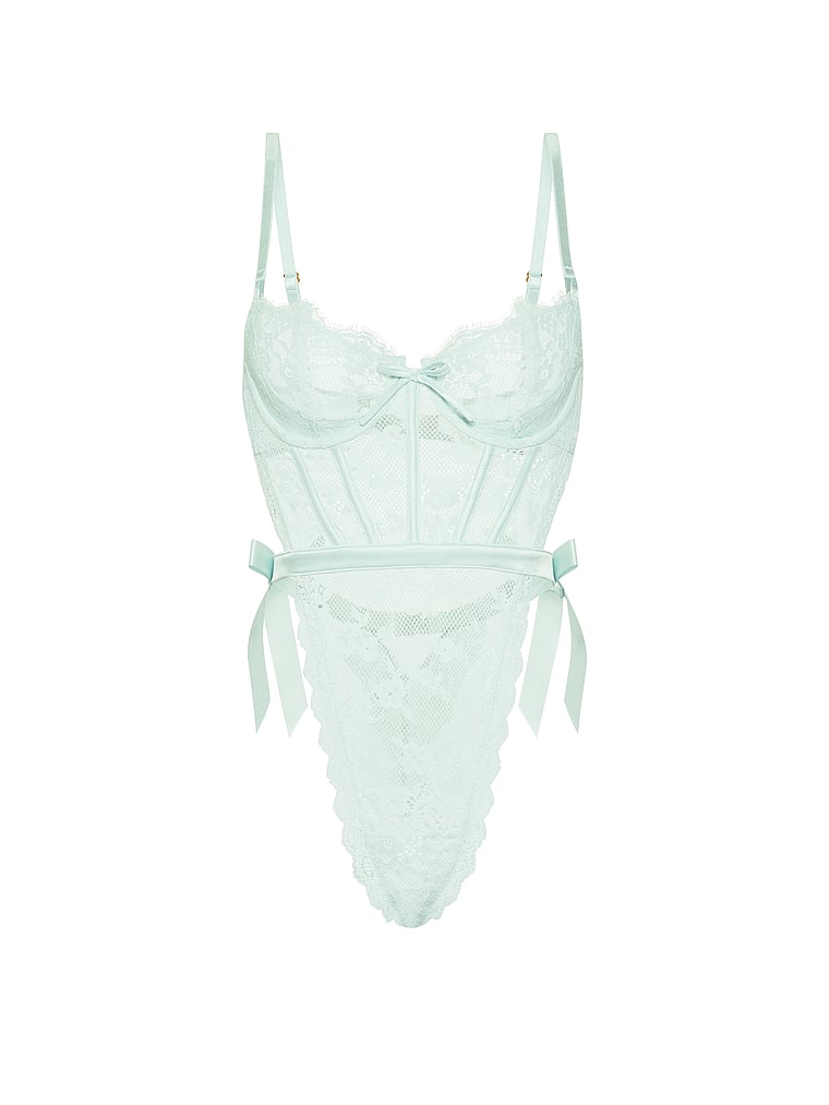 Victoria's Secret, Dream Angels Wicked Unlined Lace Teddy, Blue Bliss, offModelFront, 4 of 4
