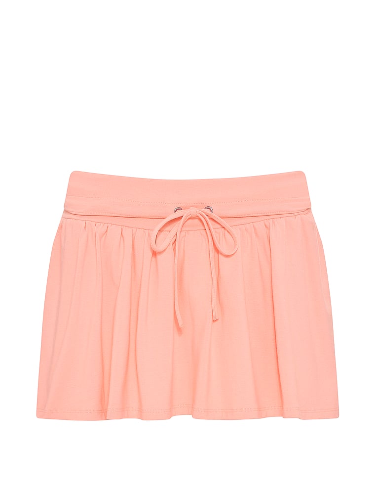 PINK All-Day Cotton™ Foldover Flirty Mini Skort, Neon Apricot, offModelFront, 3 of 3
