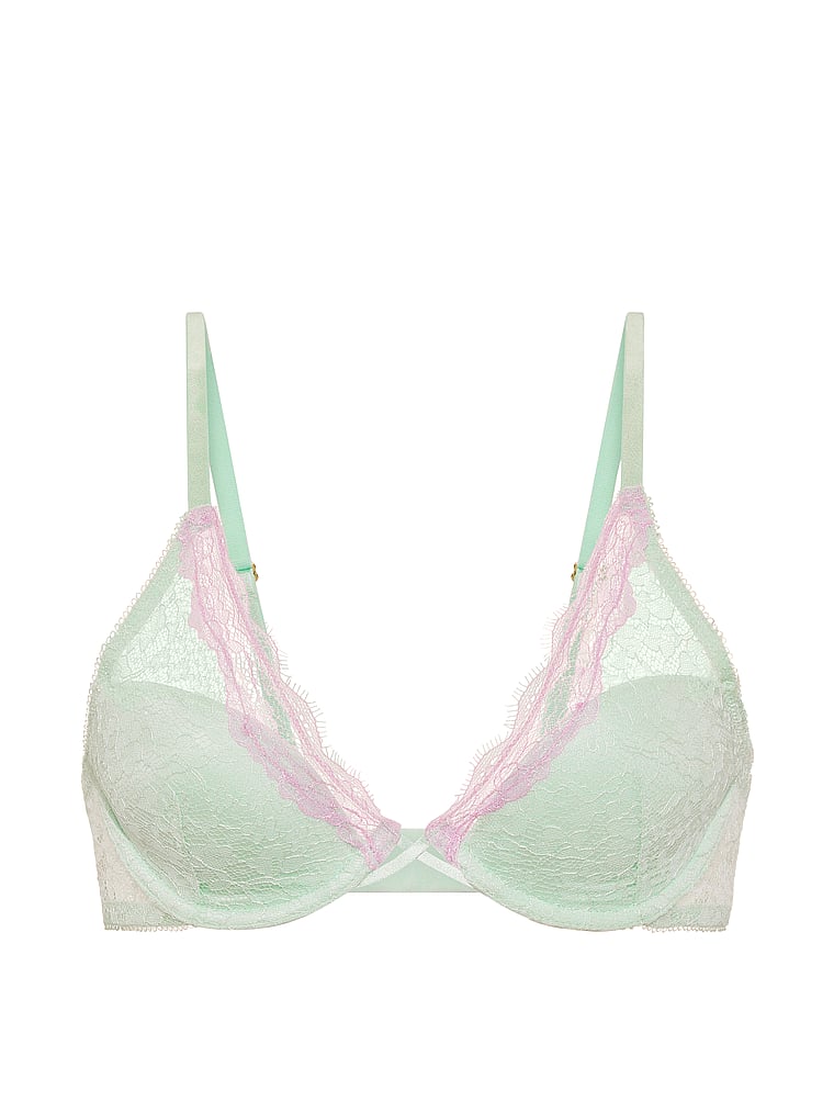 Victoria's Secret, Victoria's Secret Tease Lace Lightly Lined Plunge Bra, Mint, offModelFront, 4 of 4
