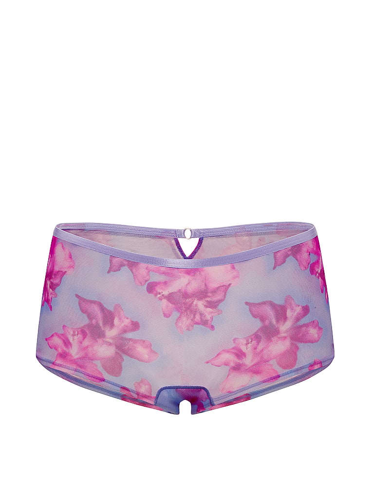 PINK Logo Cotton Boyshort Panty, Sweet Lavender Hibiscus Floral Print, offModelFront, 3 of 3