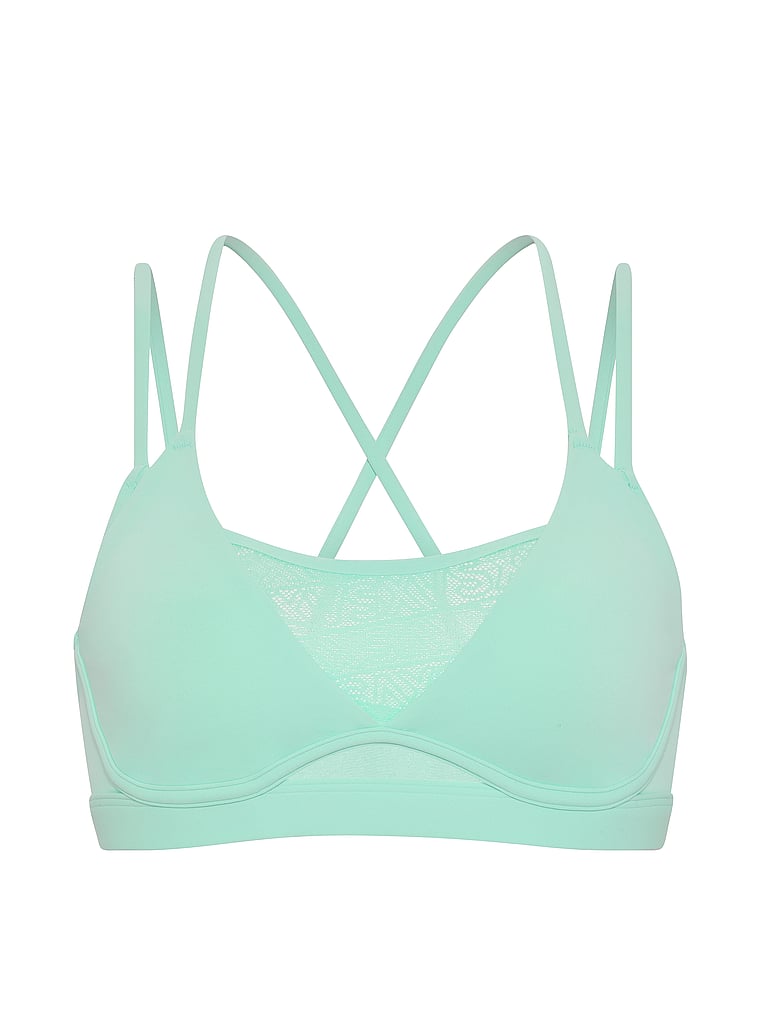 Victoria's Secret, VSX VSX Elevate™ Strappy Plunge Sports Bra, Waterfall, offModelFront, 4 of 5