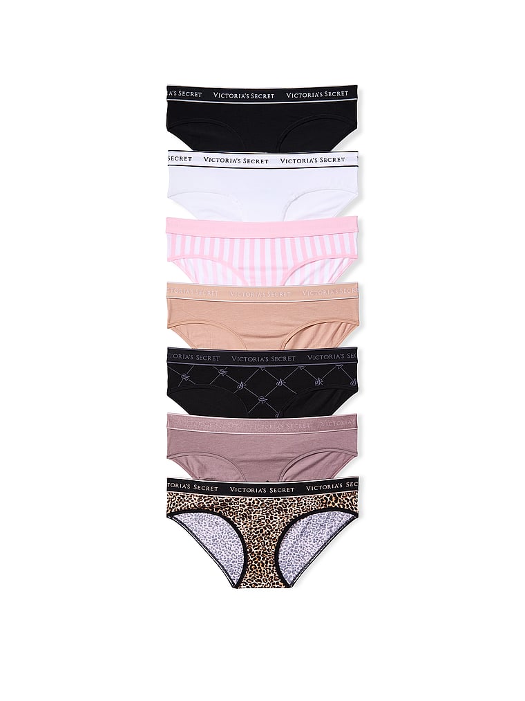 Victoria's Secret, Victoria's Secret 3-Pack Logo Cotton Hiphugger Panties, Multi, offModelFront, 1 of 1
