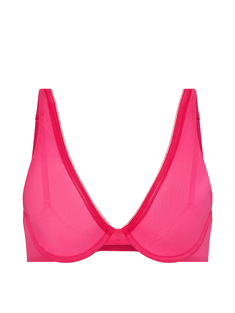 Victoria's Secret, Body by Victoria Light-Touch Unlined Plunge Bra, Pop Pink, offModelFront, 3 of 3